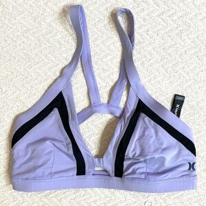 HURLEY Purple and Black Sporty Bikini Top - Size Small